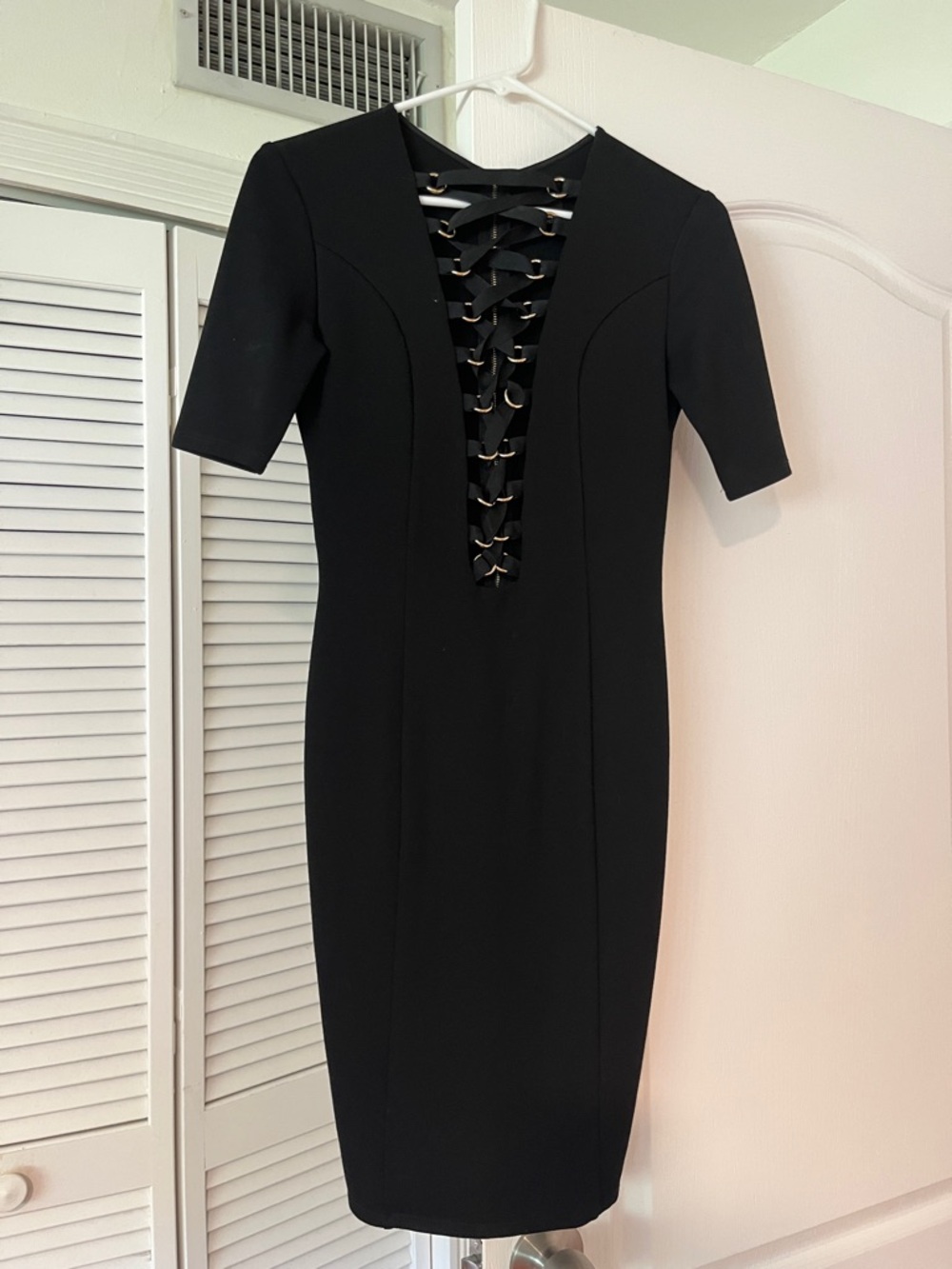 NUDE Black Lace-Up Midi Dress